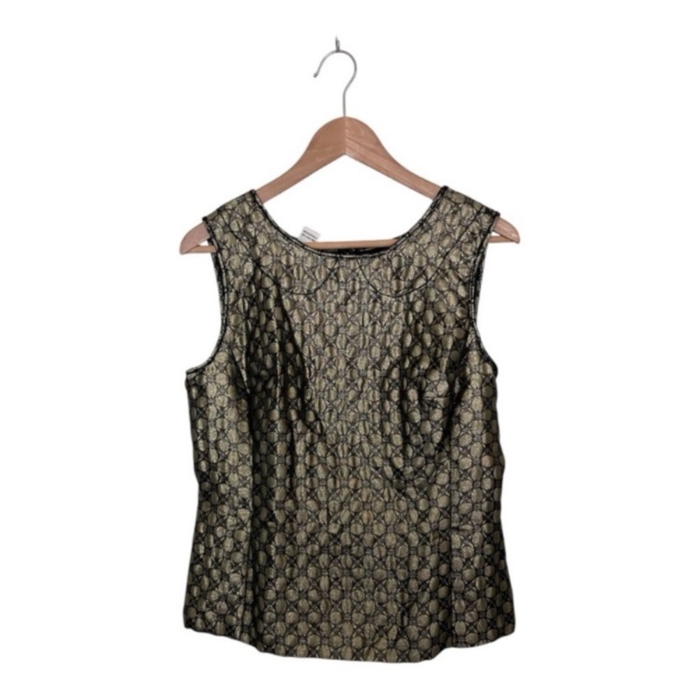 Studio M Metallic Gold Black Sleeveless Jacquard Top